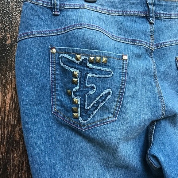 Ecko Red Denim Distressed Studded Back Pocket Straight Leg Jeans Women's Size 22 - Picture 5 of 16